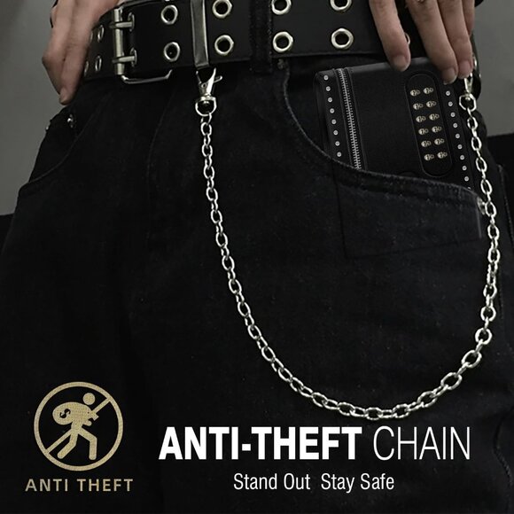 Gothic Chain Leather Wallet Goth Accessories Motif Design For Men's - Picture 6 of 7